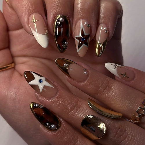 Artful Nail Extensions in Elegant Glamour Design Bowlift