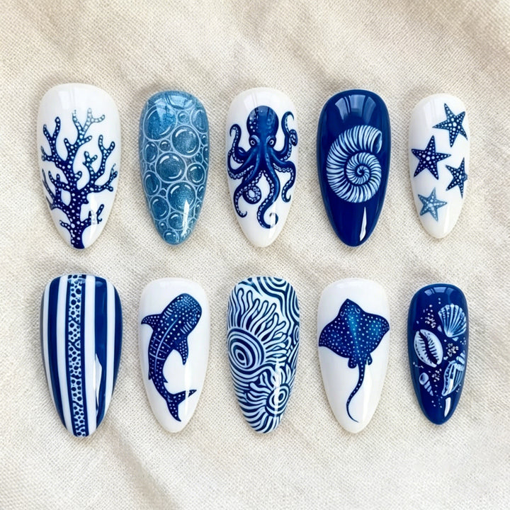 Artistic Ocean-Themed Nail Art Extensions Bowlift
