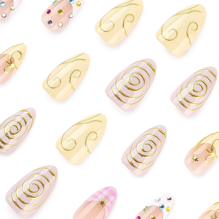 Artful Nail Art with Glitter and Spiral Design Bowlift