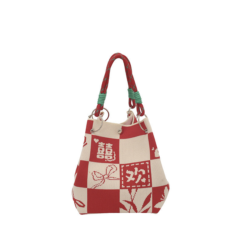 WoFloral Print Textured Handbag Bowlift