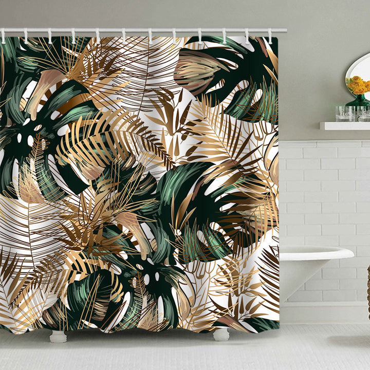 Tropical Leaf Print Shower Curtain Bowlift