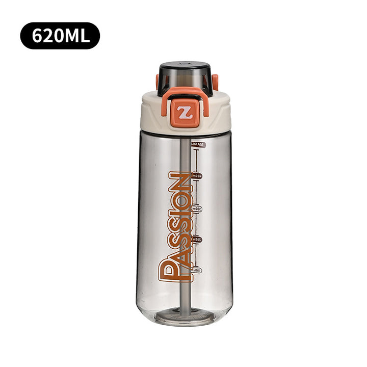 Ladies drinking bottle with integrated measuring system and flip-top closure Bowlift