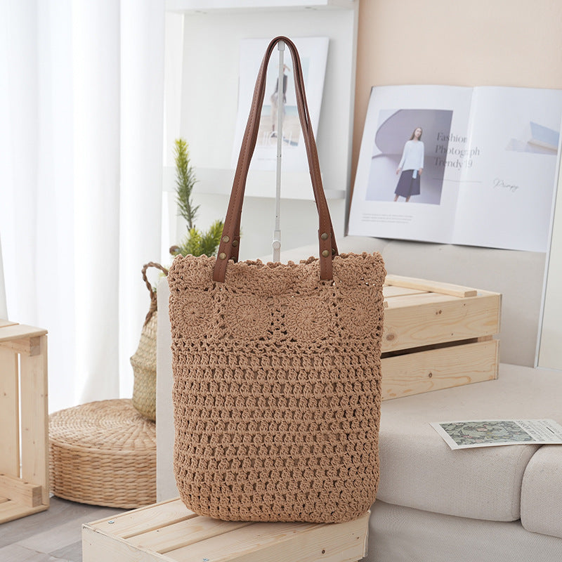 Crochet tote bag with leather handles Bowlift