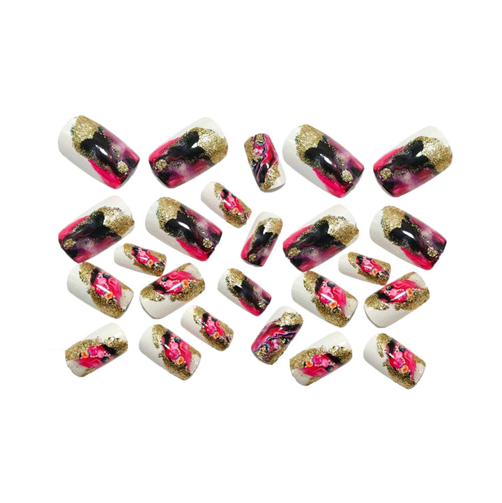 Artificial Nails in Luxurious Marble Design with Colored Accents Bowlift