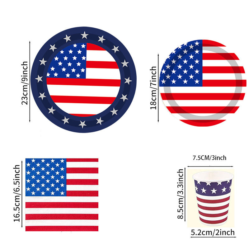 Unisex nan patriotic disposable tableware set with star border paper plates cups napkins Bowlift