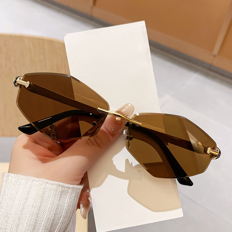Women's Designer Sunglasses with Hexagonal Frame and Gold Accents Bowlift