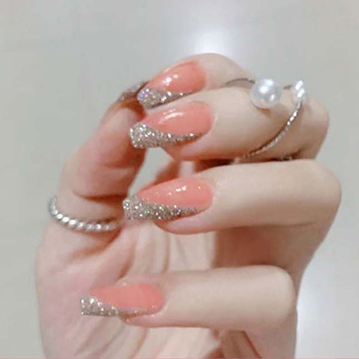 Glamorous artificial nail set with sparkling glitter and French tip Bowlift