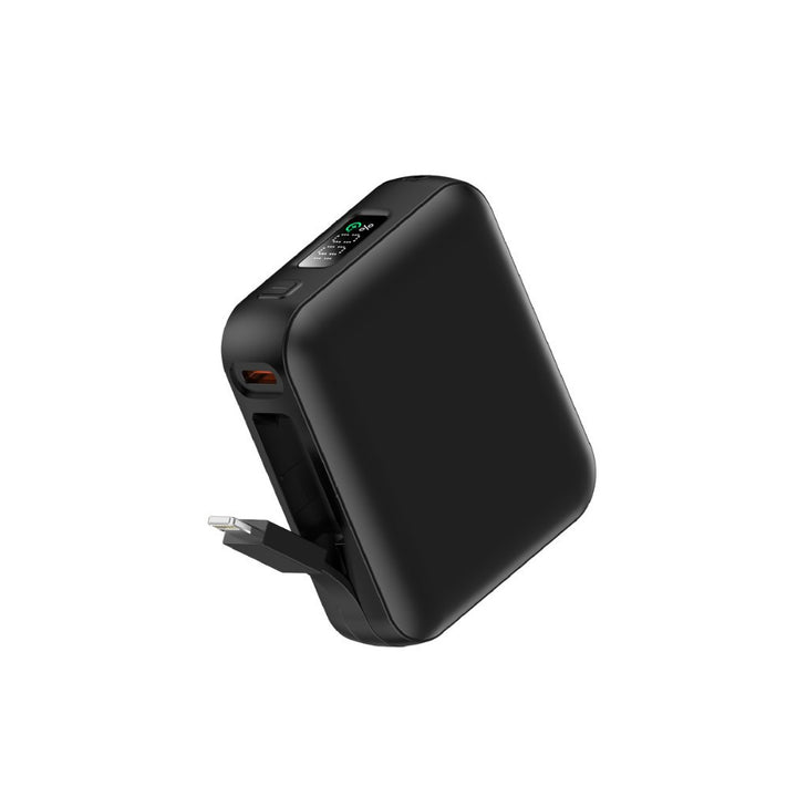 Portable power bank with integrated charging cable and digital display Bowlift