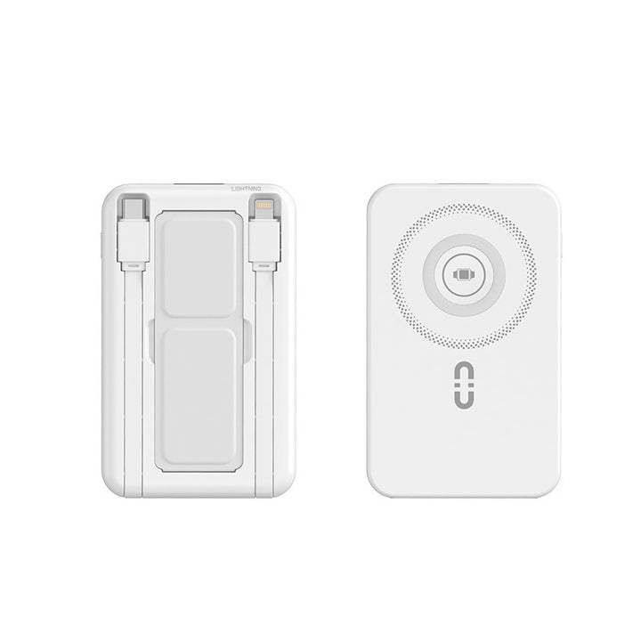 Portable power bank with integrated Qi charging function and magnetic connection Bowlift