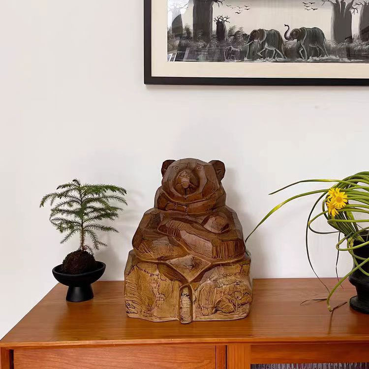 Handcrafted Wooden Bear Sculpture