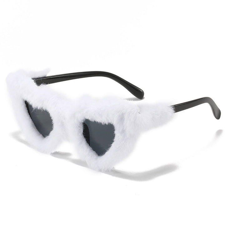 Unique Heart-Shaped Fur-Trimmed Sunglasses Bowlift