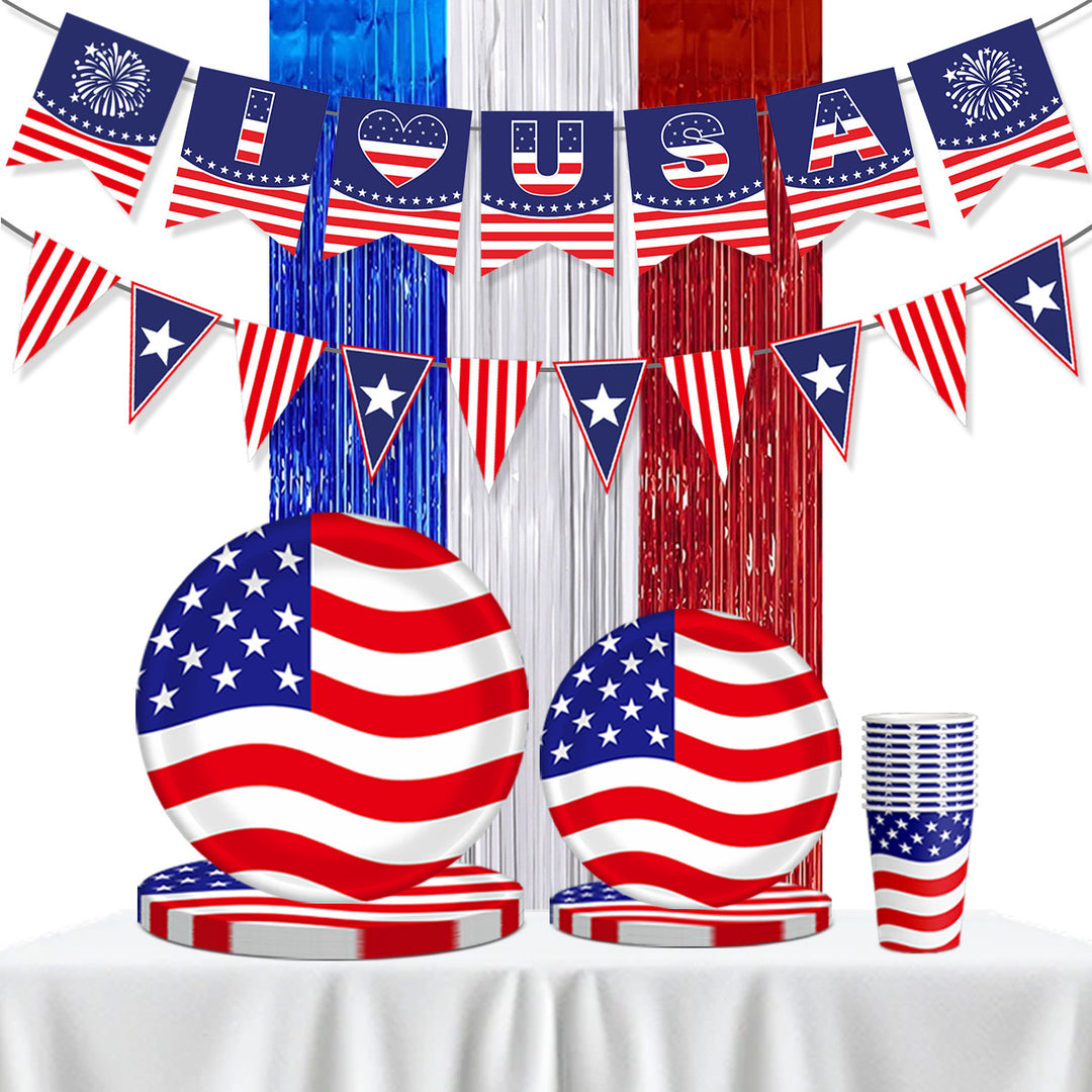 Unisex nan Pappteller Set with patriotic star stripe motif and convenient plate size Bowlift