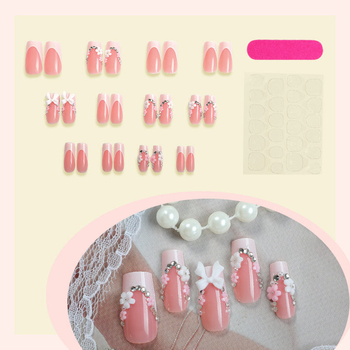 Decorative Press-On Nails Art Set with Floral and Gem Embellishments Bowlift