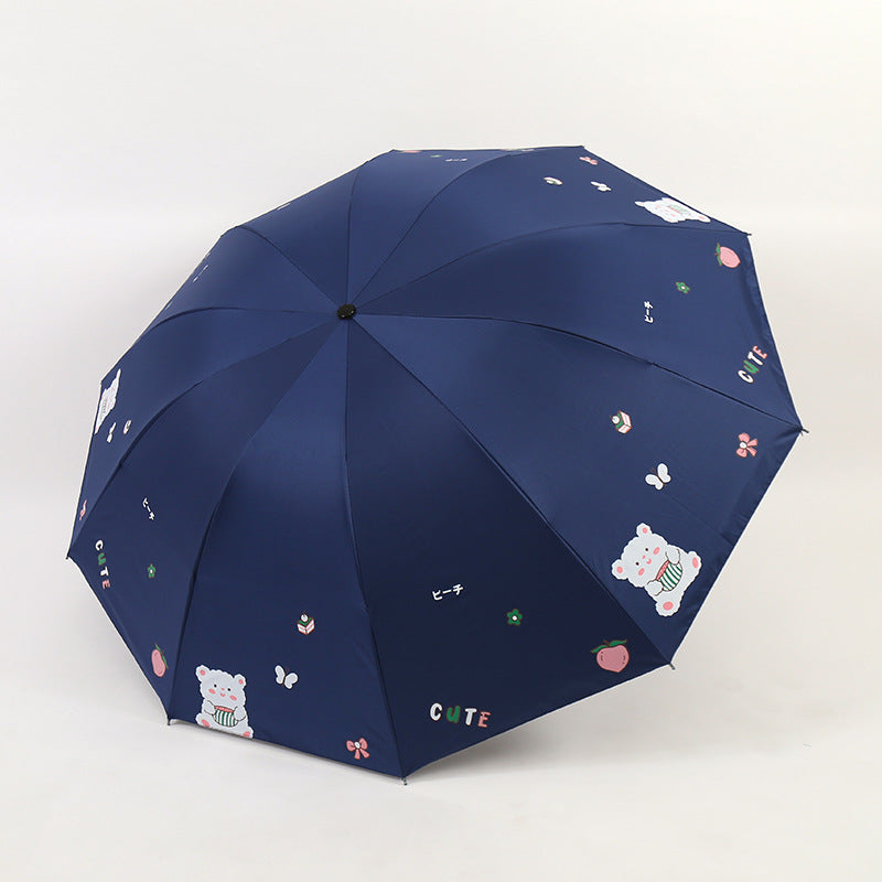 Women's Folding Umbrella with Playful Bear Design Bowlift