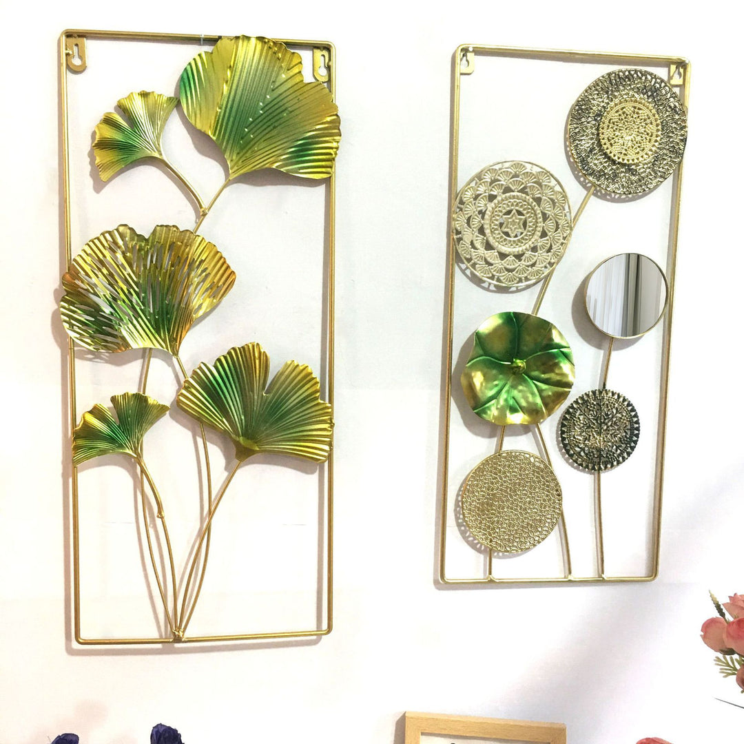 Decorative Metal Wall Art with Tropical Leaf and Mirror Design Bowlift