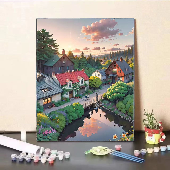Scenic Village Landscape Paint by Numbers Kit Bowlift