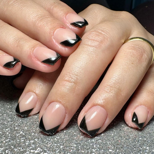 Elegant Black French Tip Press-On Nails Bowlift