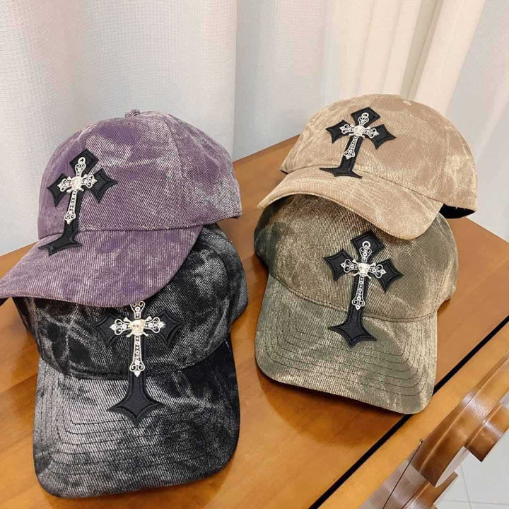 Men's Velvet Embroidered Cross Baseball Cap Bowlift