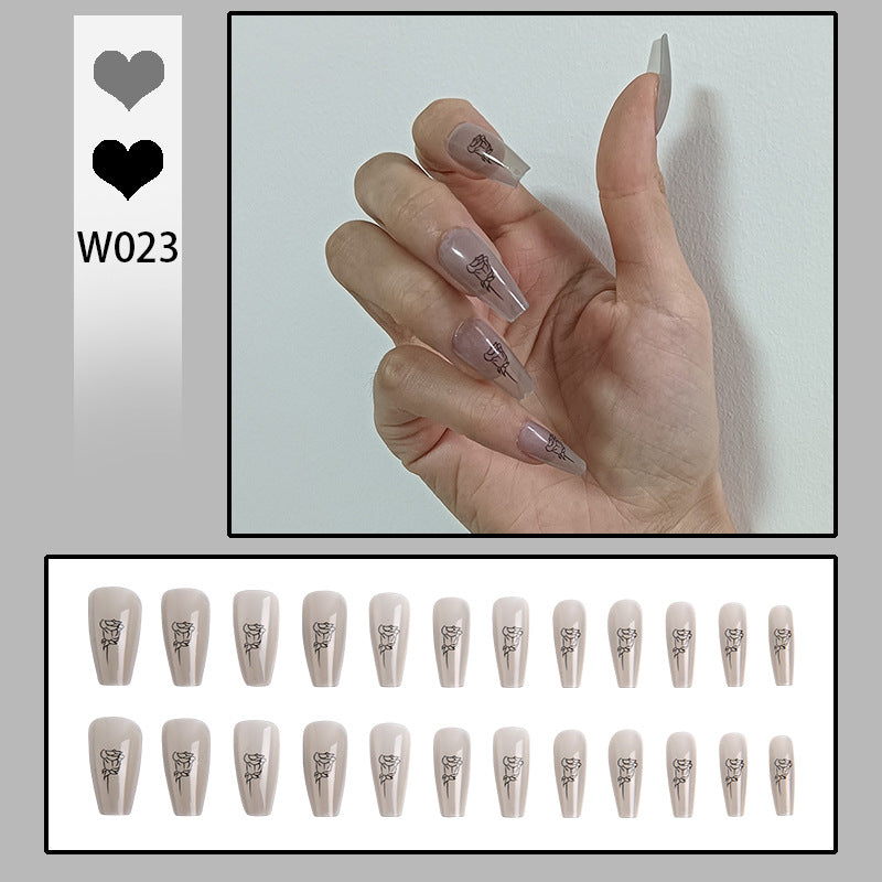 Artful Nail Tips with Rose Pattern Bowlift