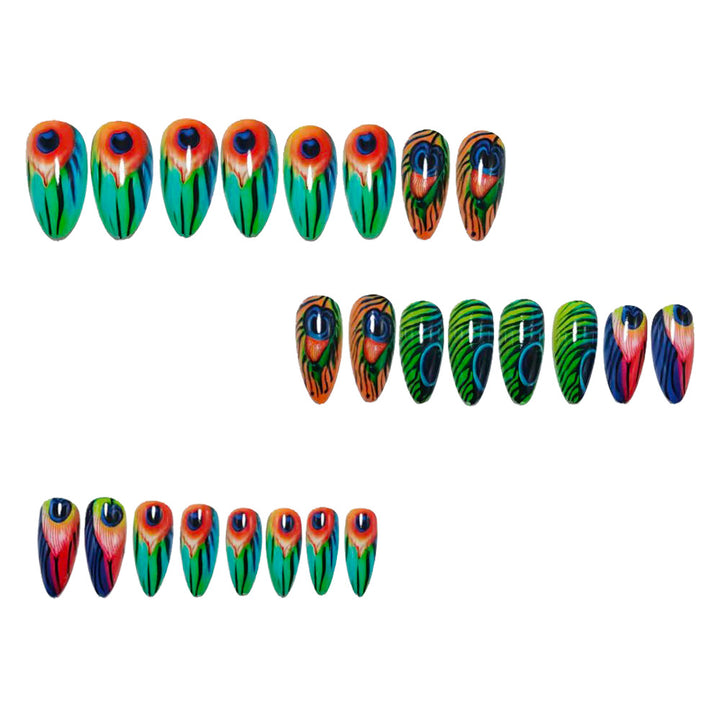 Artificial nails with artistic peacock pattern Bowlift