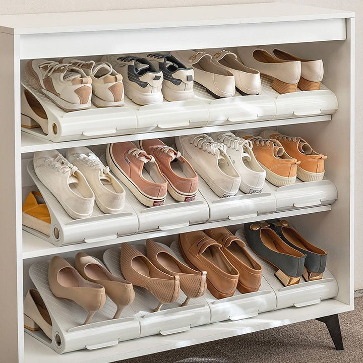 modular stackable space-saving shoe organizer trays Bowlift