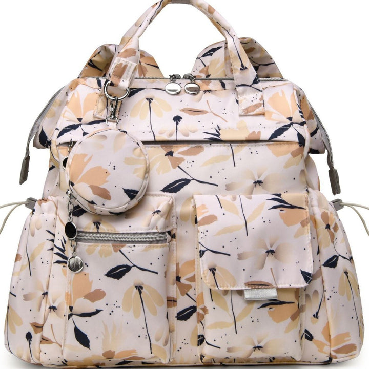 Multi-Pocket Floral Design Backpack Bowlift