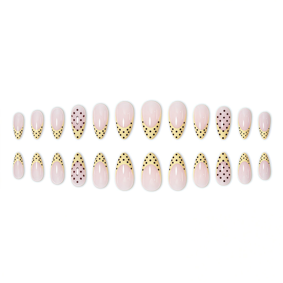 Elegant French Tip Nail Enhancements with Polka Dot Design Bowlift