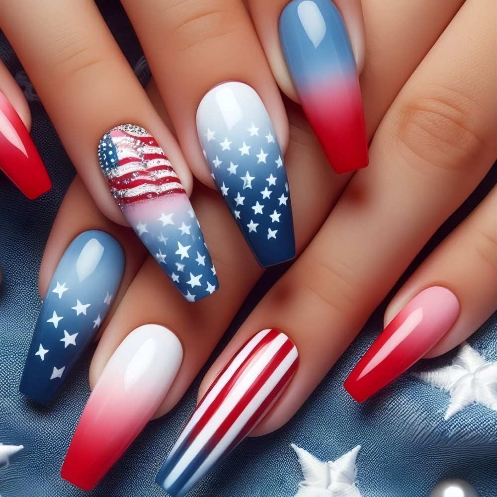 Artificial nail set with patriotic design Bowlift