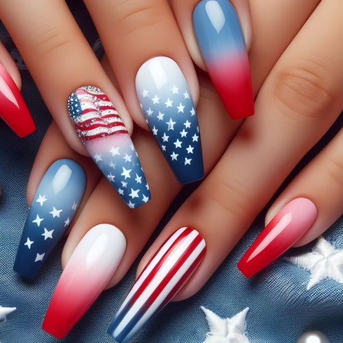 Artificial nail set with patriotic design Bowlift
