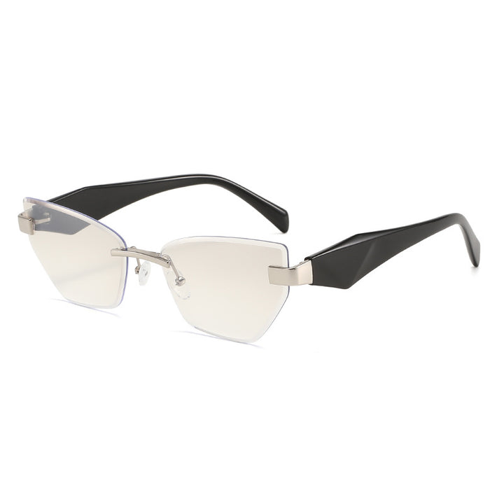Rimless Geometric Cat-Eye Sunglasses with Sculpted Temples Bowlift