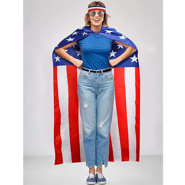 Unisex nan lightweight polyester cape with star banner print and generous hood Bowlift
