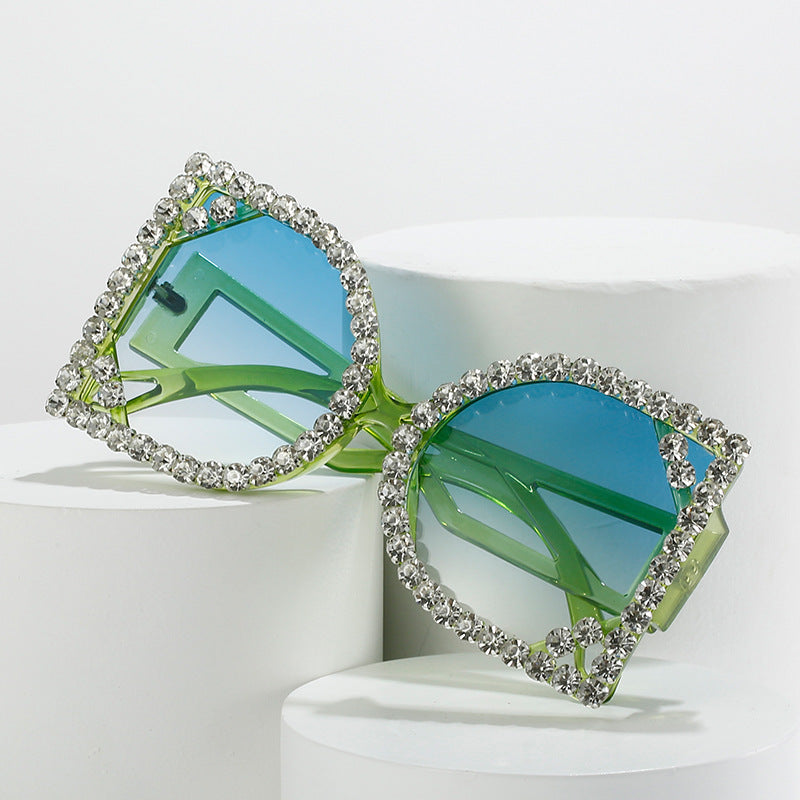 Statement Rhinestone-Embellished Hexagonal Sunglasses Bowlift