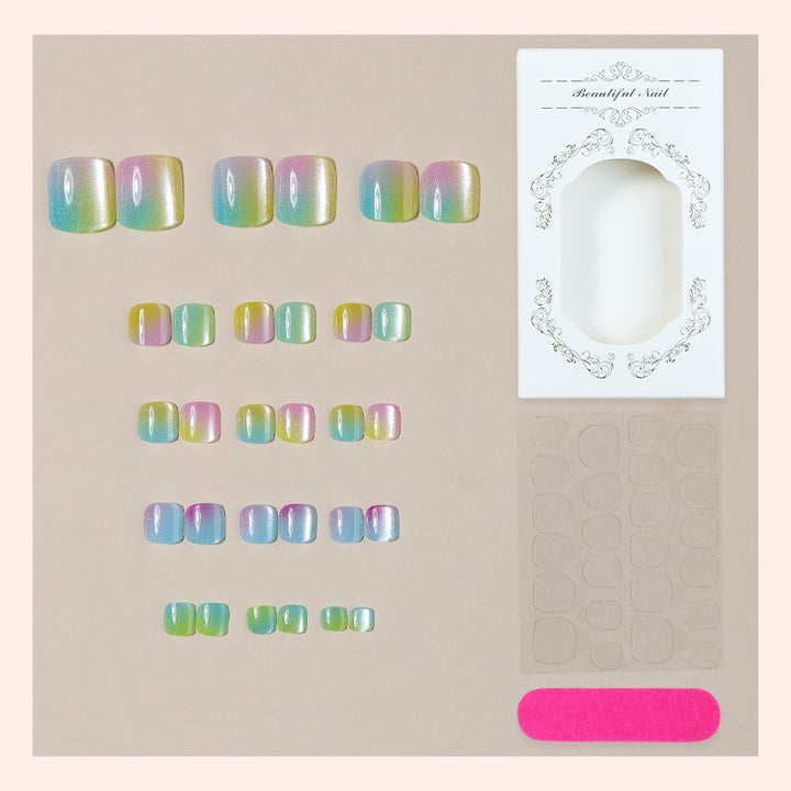 High-Quality Press-On Nail Art Set with Iridescent Finish Bowlift