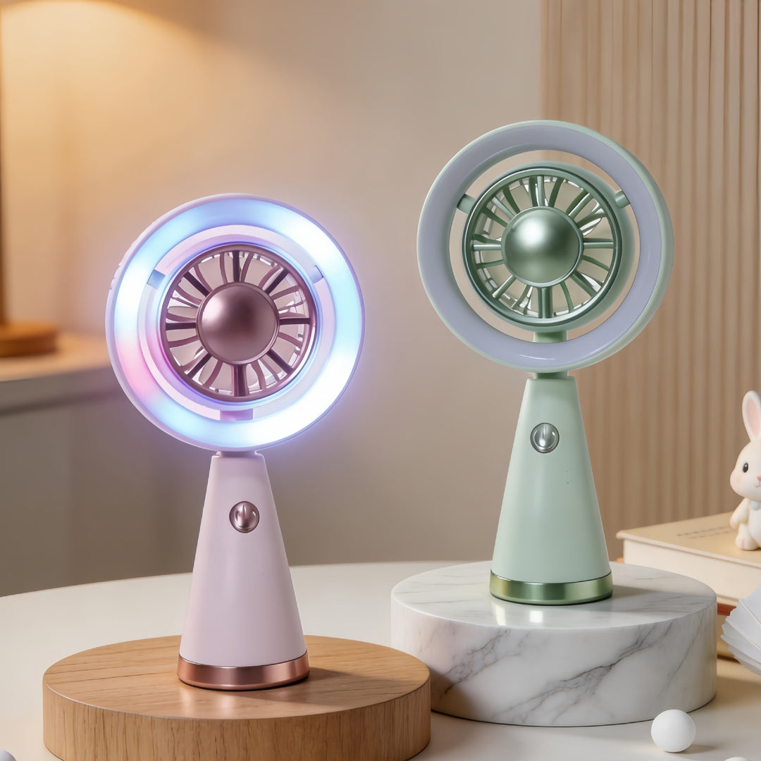 Women's Portable Mini Fan with Colorful LED Light Bowlift