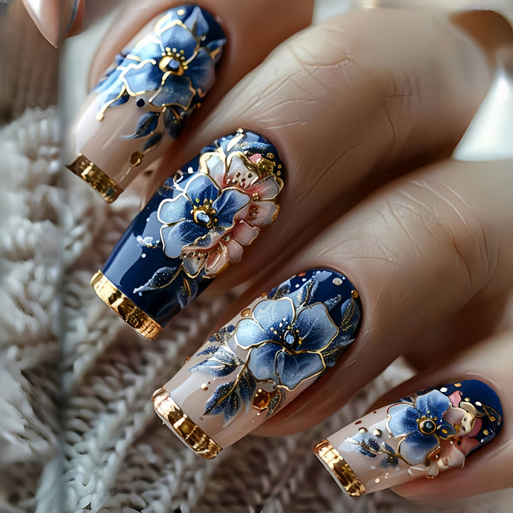 Deluxe artificial nails with floral accents Bowlift
