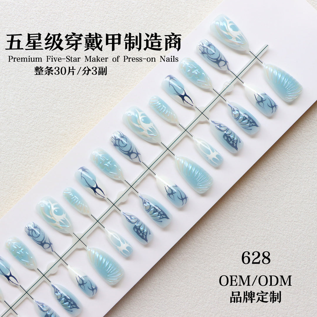 Decorative Press-On Nail Art Set with Oceanic Designs Bowlift