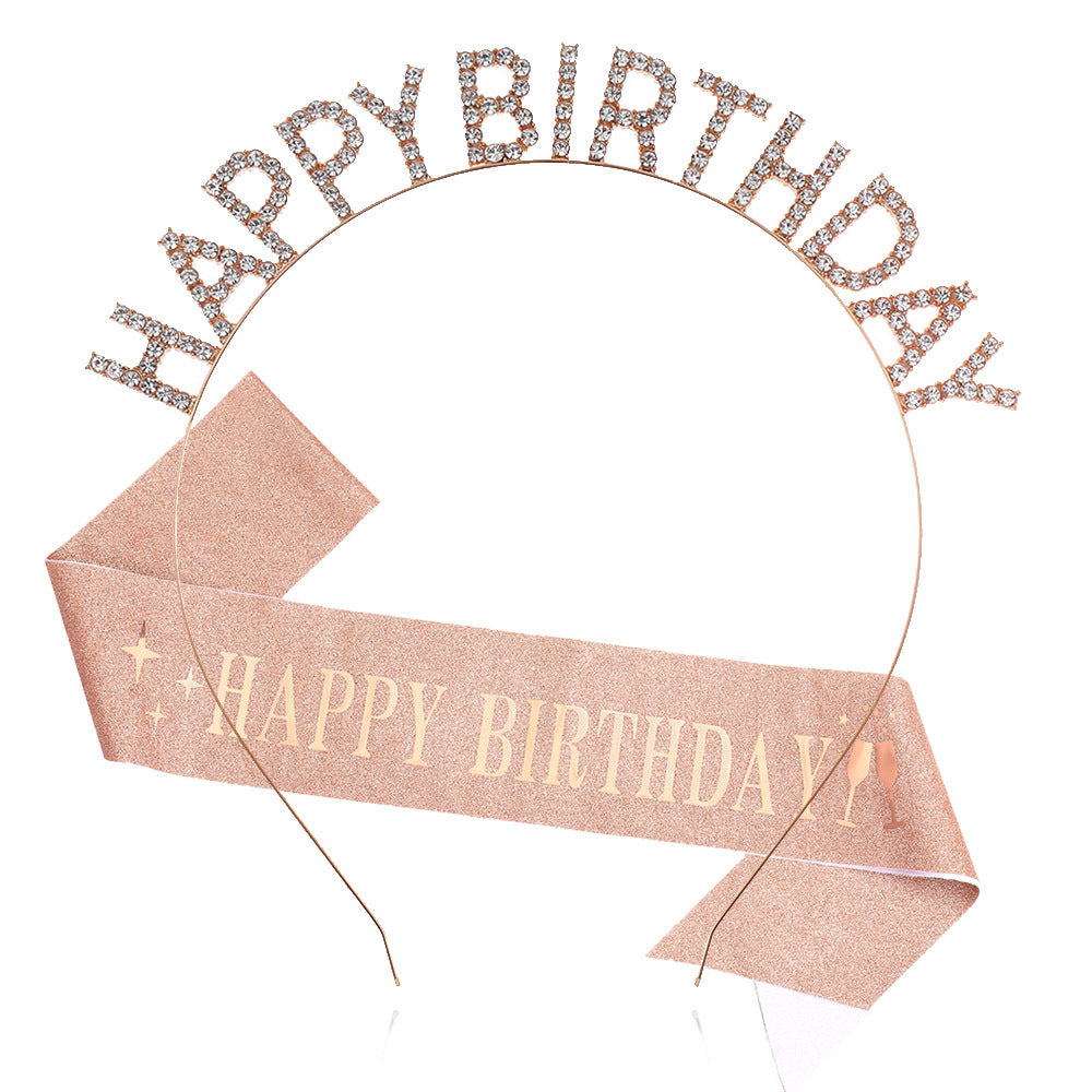 Ladies Glitter Headband with "Happy Birthday" Inscription Bowlift