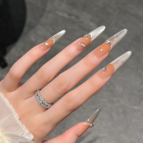 Elegant Press-On Nail Extensions with Gem Accents Bowlift