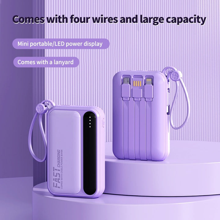 Portable power bank with integrated fast charging ports and multifunctional cable Bowlift