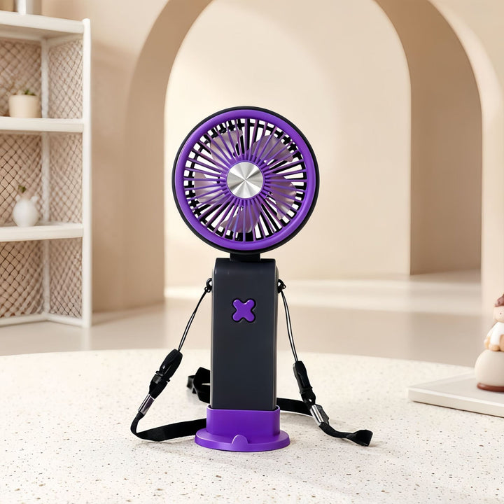 Unisex compact portable USB desk fan with rechargeable battery, adjustable tilt head and carrying strap Bowlift