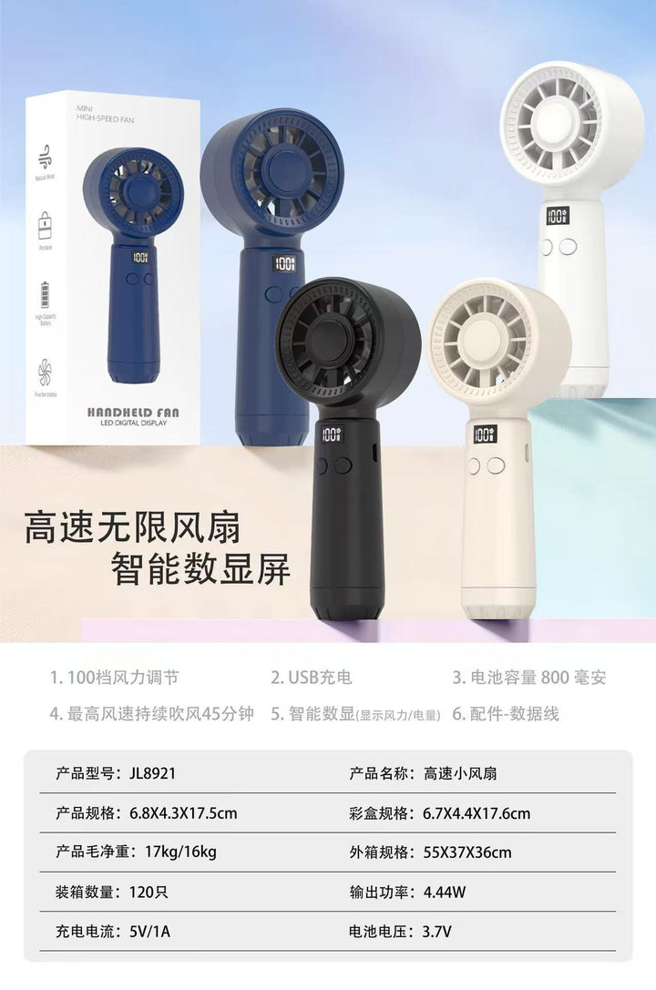 Unisex Portable Hand Fan with Digital Display and Multiple Speed Settings Bowlift