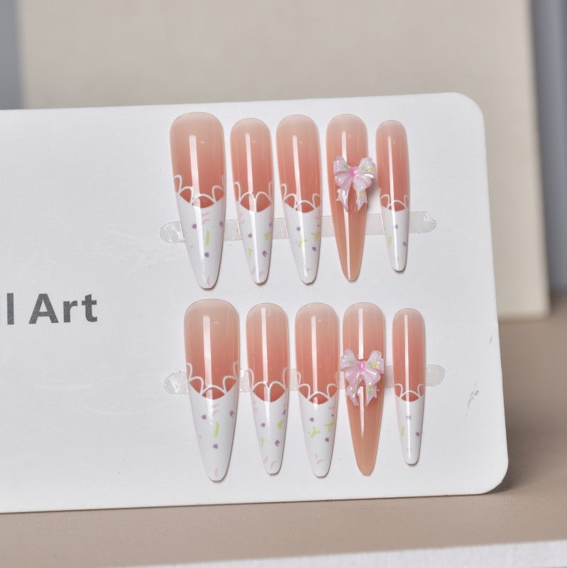 Artistic Floral Press-On Nail Design Bowlift