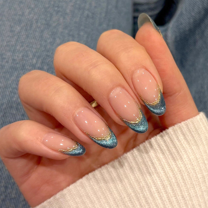 Artistic Glittery French Tip Press-On Nails Bowlift
