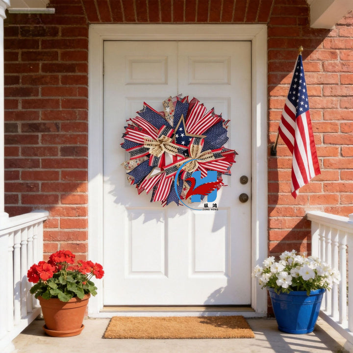 Unisex nan more patriotic door wreath in star design made of wood and jute ribbons Bowlift