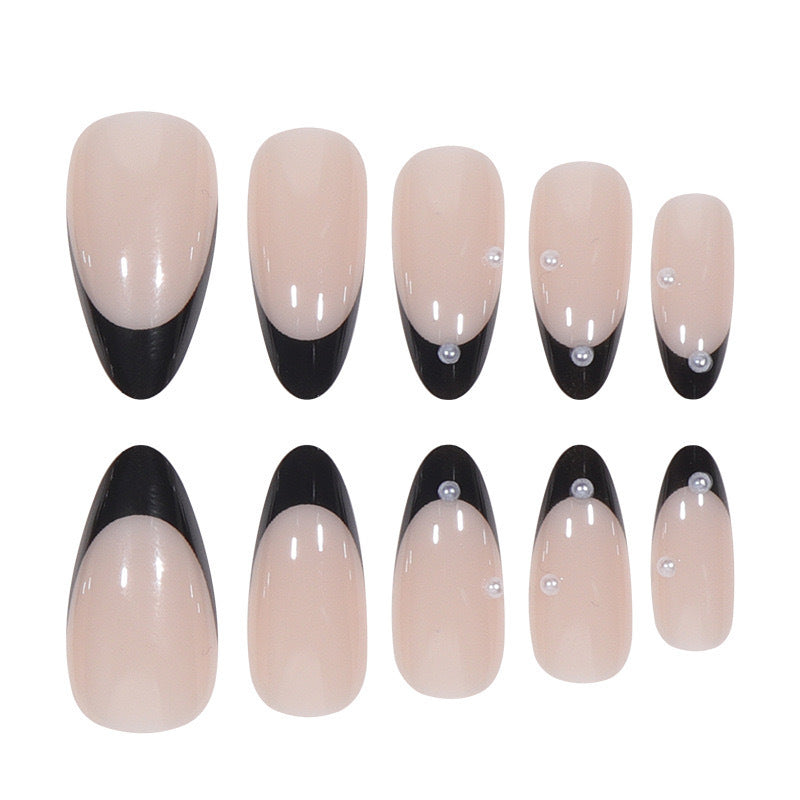 Artificial nail set with glossy French design and delicate 3D accents Bowlift
