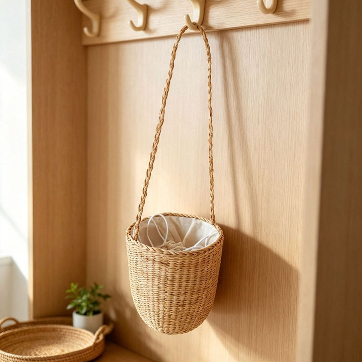 Handcrafted Natural Fiber Hanging Storage Basket Bowlift