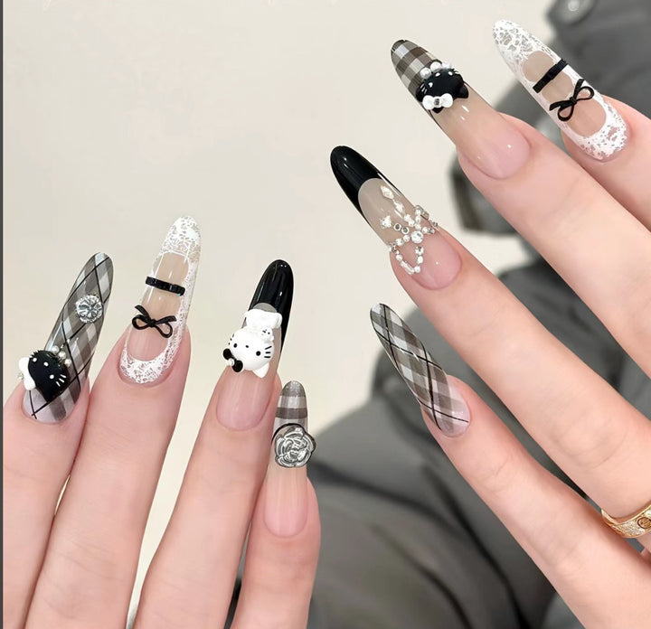 Decorative Press-On Nail Art Set with Cute Bow Accents Bowlift