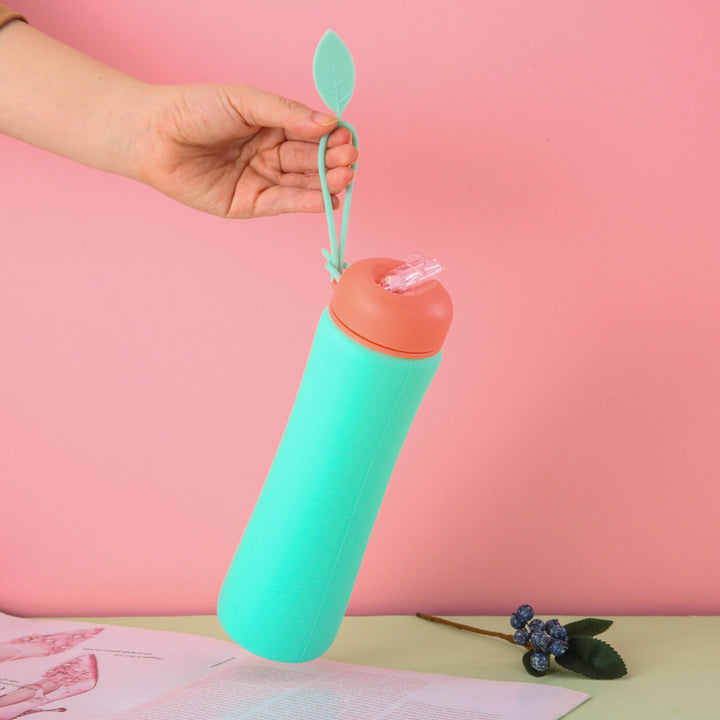 Ladies Foldable Silicone Drinking Bottle with Practical Carrying Strap Bowlift