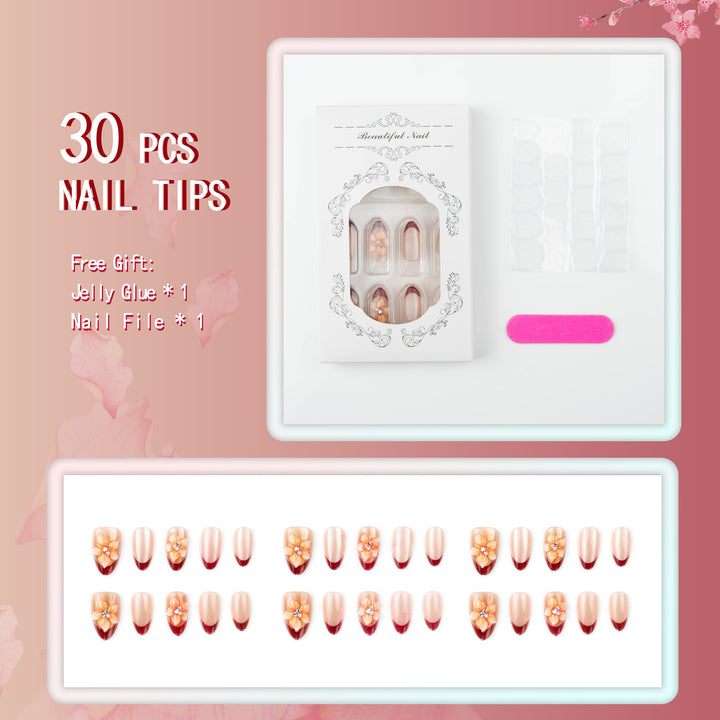 Premium Artificial Nails with Floral Accents Bowlift