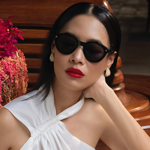 Women Designer Sunglasses with Polygonal Frame and Fashionable Accents Bowlift